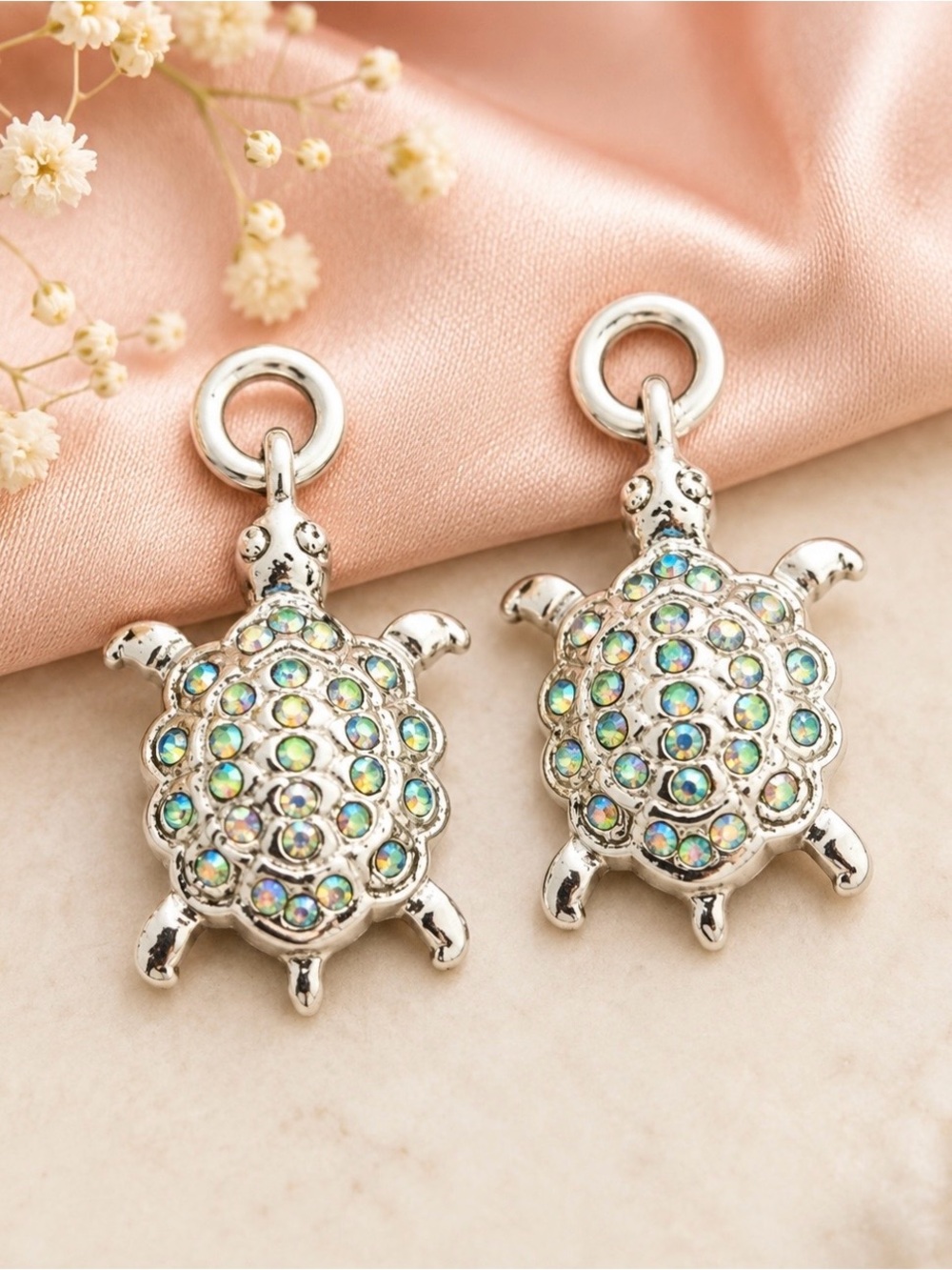 Silver and blue turtle charms for earrings or bracelets
